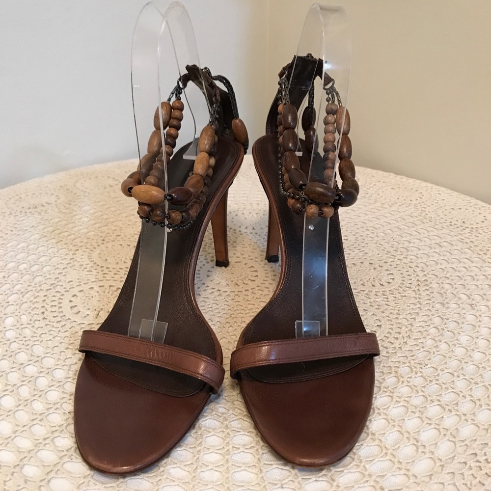 Sergio Rossi beaded ankle strap wrap front slip on heels/sandals